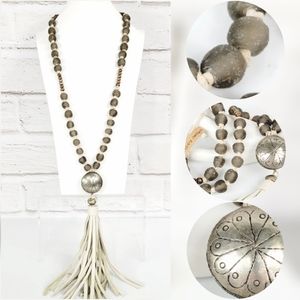 NWT! One of a Kind Statement Rustic Boho Murano Glass Bead Tassel Necklace